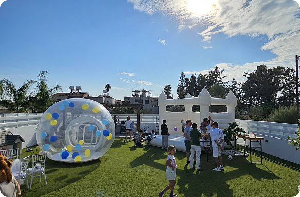 Outdoor party with kids playing